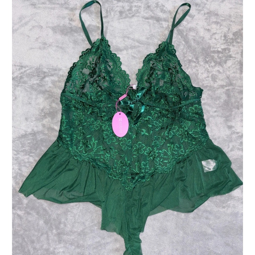 Avidlove Sleepwear Lace Bodysuit One Piece Womens 20W Lake Green Mesh V Neck